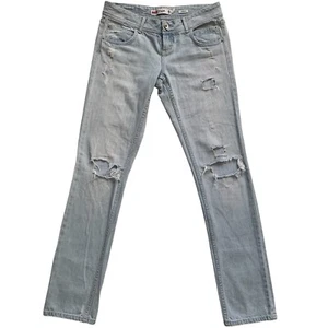 Billabong Slim Leg Jeans Womens Size 12 W30 Blue Distressed Skinny Low Rise Y2K - Picture 1 of 24
