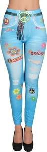 Hippie Leggings Flower Power 70er Sexy Eng Peace Fasching Karneval Halloween - Picture 1 of 3