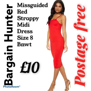 Missguided rotes Midikleid mit Trägern Größe 8 neu mit Etikett  - Bild 1 von 8