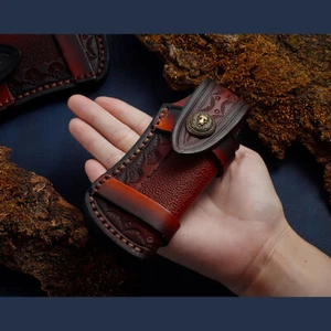 Hand Made Carved Leather Craft Sheath For Folding Knife Cover Pouch Belt Clip - Picture 1 of 10
