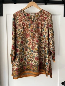 💐 Dolma Silk Embroidered Floral Tunic / Top - Boho - Women’s Large - Picture 1 of 16