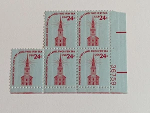 U.S. Postage Stamps 24 Cents Midnight Ride Blk of 5 Unused - Picture 1 of 1