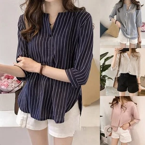 Womens Stylish Stripes Top Casual Wear with Loose Three Quarter Sleeves - Picture 1 of 36