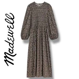Madewell Melody Long-Sleeve Smocked Midi Dress Floral Prairie Cottagecore | XL - Picture 1 of 16