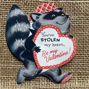 You've Stolen My Heart Be My Valentine Raccoon Valentines Card Vintage - Bild 1 von 5