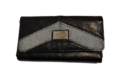 Kenneth Cole Reaction Black Leather Tri-fold Wallet w/ Metallic Detail - Image 1 of 4