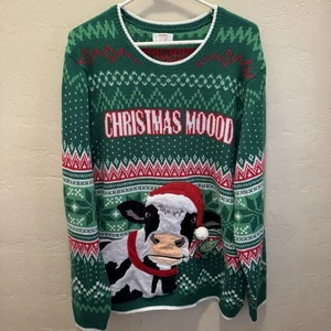 Holiday Time Ugly Fun Christmas Sweater Cow Christmas Moood Unisex Sz XL (46-48) - Picture 1 of 7