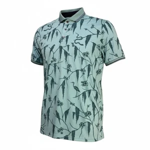 Greyson Herren L Golf Poloshirt Kurzarm Blau Blumen Vogel Schlangenmuster - Bild 1 von 9