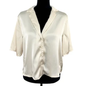 Gentle Fawn Satin Cream Crop Short Sleeve Top NWT - Women's Size L - Picture 1 of 6