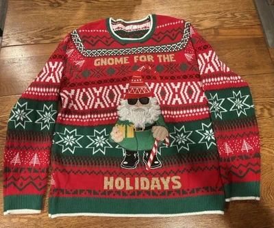 Holiday Time Men's Red Gnome Ugly Holiday Christmas Sweater Size XL 46-48 - Image 1 of 4
