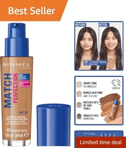 Match Perfection Foundation 201 Classic Beige - 24Hr Hydration & Flawless Glow - Picture 1 of 11