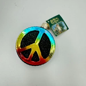 Old World Christmas Tree Ornament Glitter Peace Sign - Picture 1 of 6
