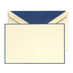 Crane & Co. Regent Blue Hand Bordered Ecruwhite Correspondence Cards (CC3131) - Foto 1 di 1