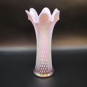 Vintage Fenton Kunstglas rosa Perle opalisierende Glasvase Diamantspitze Säulen 12"T - Bild 1 von 15
