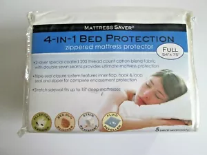 Mattress Saver Pad Full Size 4-in-1 Bed Cover Protection Zippered Cotton Blend - Picture 1 of 6