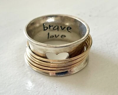 Heavy Ring Sterling Silver & Copper Spinner Brave Love Size 11 Wide Band 13.93g - Image 1 of 4