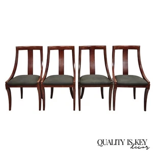 French Empire Regency Style Cherry Wood Saber Leg Dining Side Chairs - Set of 4 - Picture 1 of 12