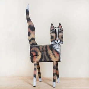 Robin Kent Folk Art Cat Hand Painted Assembled Wood Signed Sculpture - Picture 1 of 9