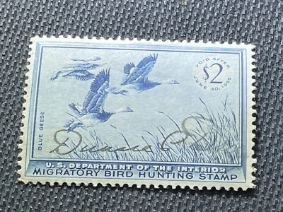 Estampilla de pato federal de Estados Unidos Scott # RW22 usada gansos azules c.1955 original Foto 1 de 2