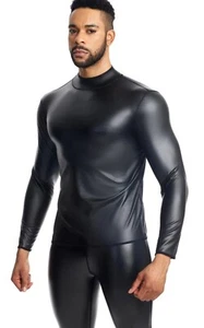 Camisa de cuero sintético de manga larga para hombre ropa interior Body Shaper Trainer Slim fit - Imagen 1 de 9