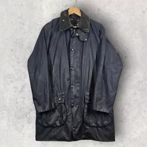 Vintage 1992 Barbour Border Navy Blue Waxed Wax Jagdmantel C38 - Bild 1 von 7