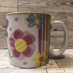 Burton & Burton FLITTER FLUTTER Mug Flowers Butterfly Stripes 3.5x3.5” Ceramic - Picture 1 of 6