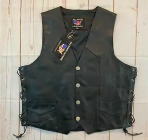 Allstate Leder Bikerweste Herren 46 schwarz Büffel Nickel Druckknopf vorne Motorrad - Bild 1 von 10