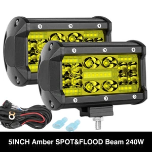 2x 5"" Amarillo LED Punto de Inundación Combo Lámpara Antiniebla Offroad Conducción Camión Trabajo Luz Barra - Imagen 1 de 12