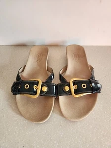 TALBOTS WOMEN SANDALS SIZE 7 B BLACK LEATHER BUCKLE - Picture 1 of 12