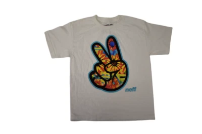 Camisa Blanca Neff Jóvenes Niños Paz Dedos Relleno Floral Nueva L Foto 1 de 4