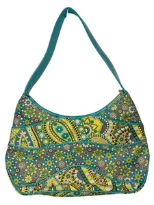 VERA BRADLEY Shopper Lemon Parfait Yellow Aqua Gray Paisley Shoulder Bag EUC - Picture 1 of 9