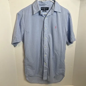 Ralph Lauren Short Sleeve Button Up Shirt Light Blue Checked Sz Small Preppy - Picture 1 of 5