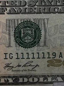 2006-$20 DOLLAR SUPER LOW NUMBER NICE BILL ( 11111119 ) - Picture 1 of 3