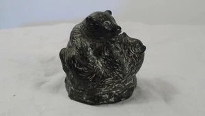 Bear Cubs Playing Wrestling Soapstone Carving Figurine "The Wolf Sculptures" - Picture 1 of 4