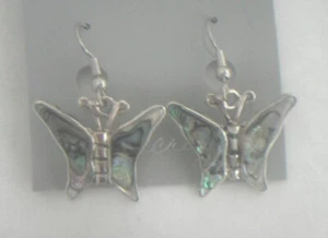 Earrings Butterfly Abalone Shell Alpaca new medium - Picture 1 of 1