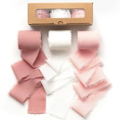 3 Rolls Pink Valentine's Ribbon 1.5"x7Yd Dusty Rose Chiffon Wedding Crafts - Image 1 of 4