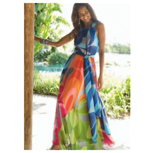 Soft Surroundings Bright Abstract Halter Top Maxi Dress Size PM