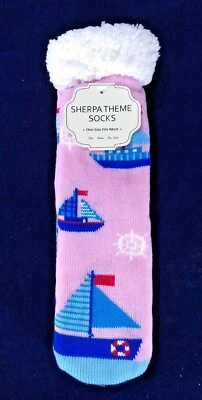 Sherpa с подкладкой тема тапочки носки с захватом низ, парусники, один размер подходит большинству - Изображение 1 из 4