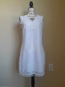 Sail to Sable pom pom eyelet lace mini dress womens 6 white cottagecore - Picture 1 of 11