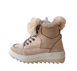 MODA IN PELLE COSITTE FUR TRIMMED ANKLE BOOTS IN CREAM SUEDE LEATHER UK 3 - Picture 1 of 6