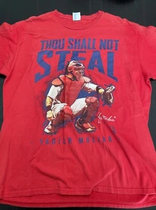 XL Yadier Molina Thou Shall Not Steal St Louis Cardinals Mens Red Shirt 10-6 - Picture 1 of 4