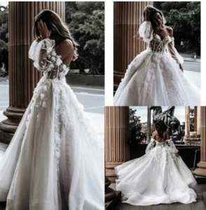 Vestidos de novia largos bohemios tesoro ilusión manga larga vestidos de novia flores bata - Imagen 1 de 8