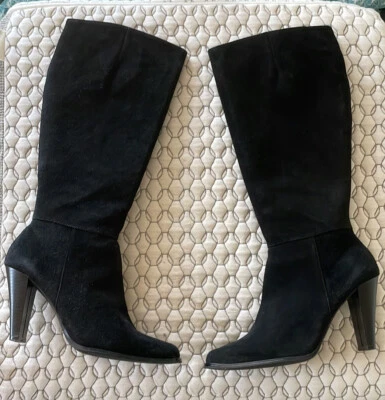 Botas de tacón alto de gamuza negras vintage 8 1/2 M Foto 1 de 4