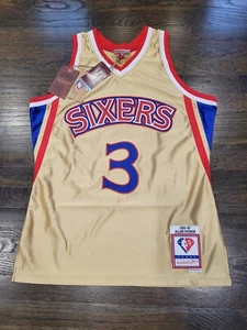Mitchell & Ness 75th Anniversary Gold AIlen Iverson 76ers Swingman Jersey Size M - Picture 1 of 5