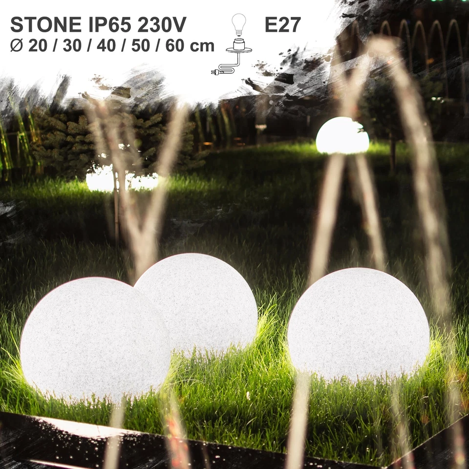 LED Leuchtkugel Gartenleuchte Kugelleuchte 230V innen außen IP65 Granit Optik - Bild 1 von 4
