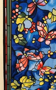 Silk Scarf Stained Glass Butterfly Floral Design Stunning Vivid Colors 58” x 13” - Picture 1 of 6