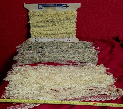 Vintage lot of Yellow lace Green Yellow Floral and remnants  - Image 1 of 4