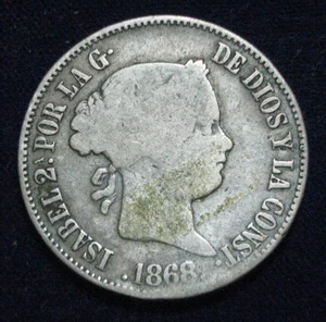 ZALDI2010 - MANILA , ISABEL II , 50 CENTAVOS DE PESO DE 1868 12,59 gramos PLATA - Picture 1 of 2