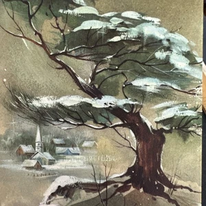Tarjeta de Navidad De Colección Mcm Árbol Ciudad Cubierta de Nieve Muy Mediados de Siglo Moderna - Imagen 1 de 5