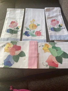 5 tovaglioli asciugamano vintage a mano cotone applicazioni floreali ricamati leggi BB15 - Foto 1 di 8